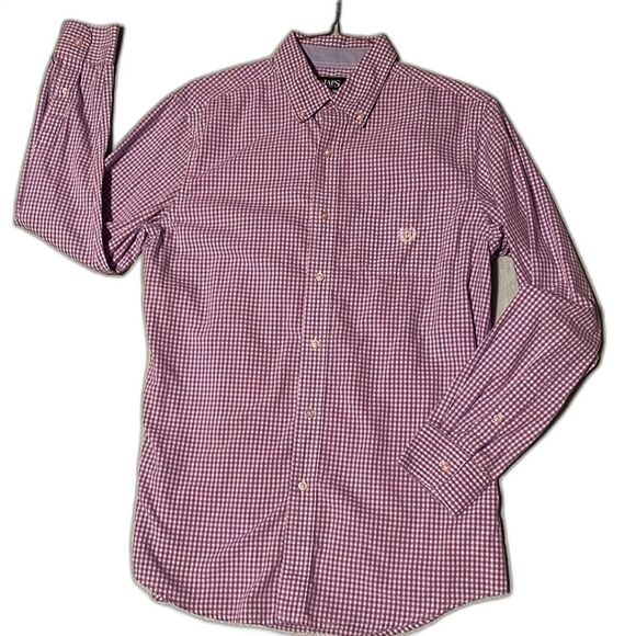 Chaps easy care Men’s lavender & white gingham checkered button down shirt M - Picture 2 of 16